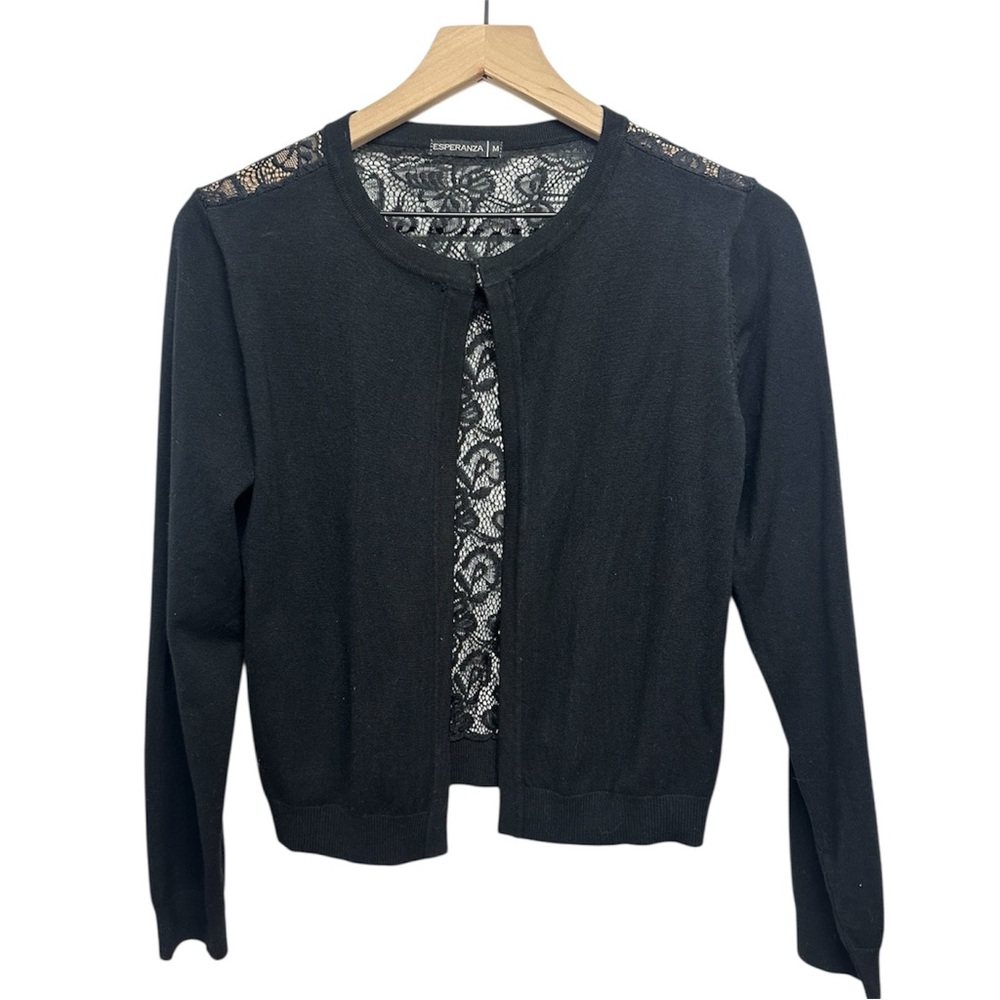Esperanza Black Lace Cardigan, M, Sheer back, Classic, Goth, Whimsigoth